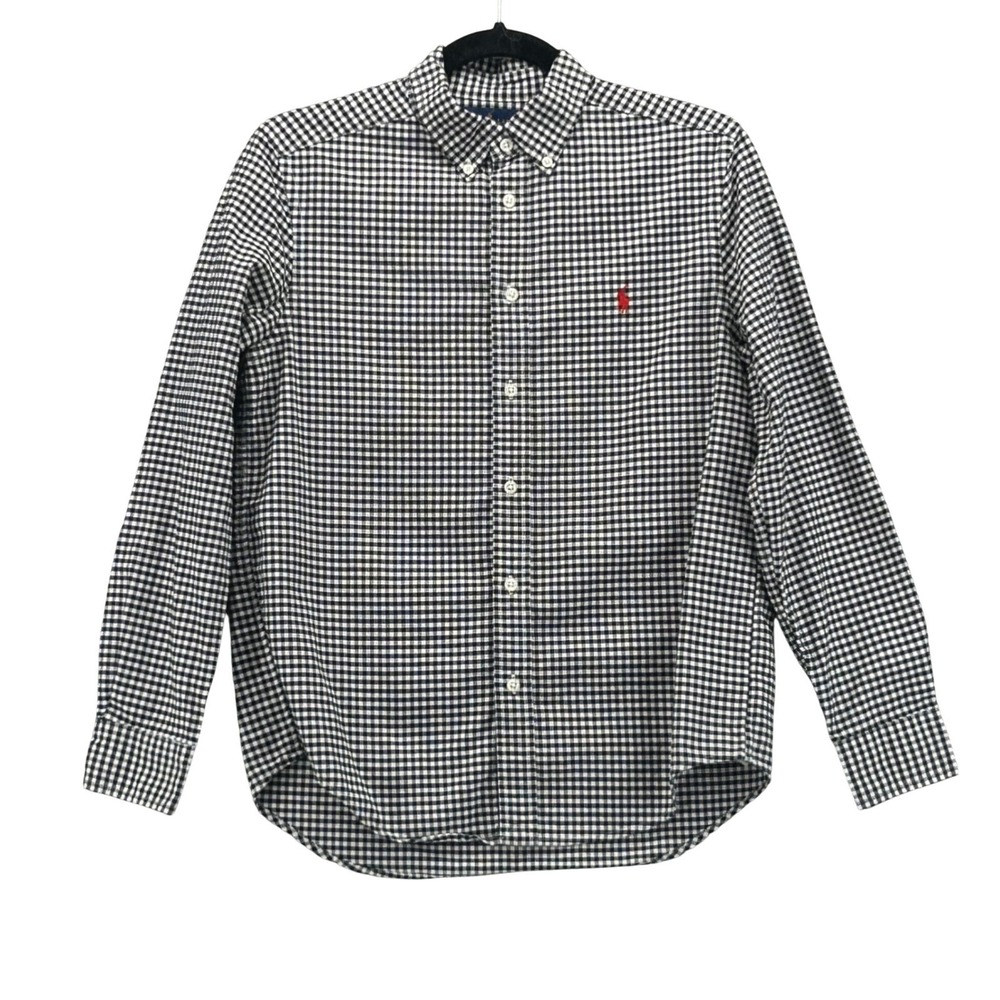 Ralph Lauren Boys Button Down Shirt Large 14-16 Gingham Church Wedding Pictures‎